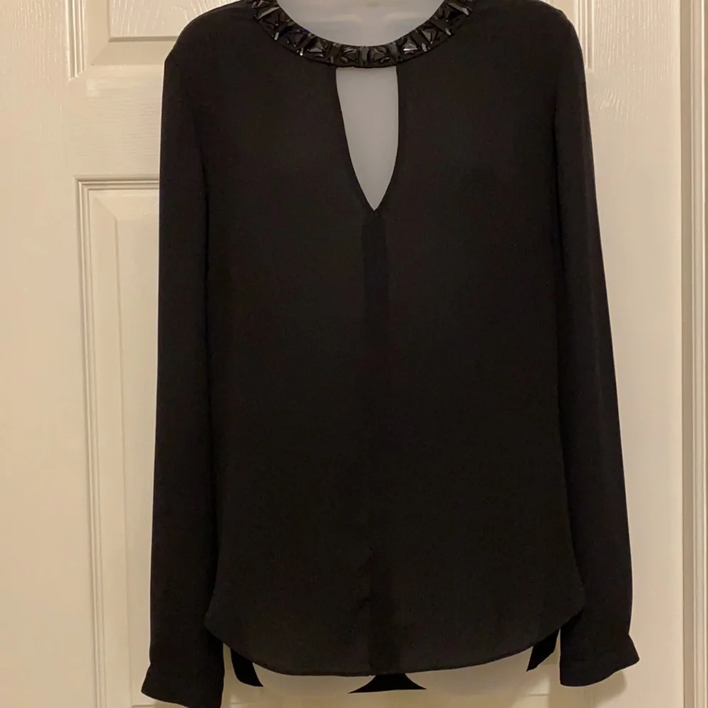 BCBGMaxAzria Frances Jewel-Neck Black Blouse - Picture 3 of 11